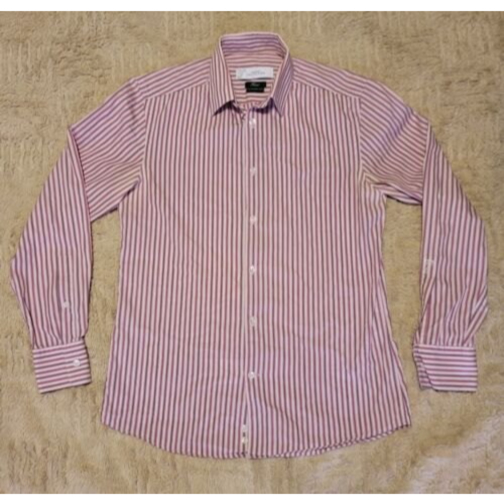 Versace Collection Mens Club Shirt 38/15 Purple White Striped L/S Button Down